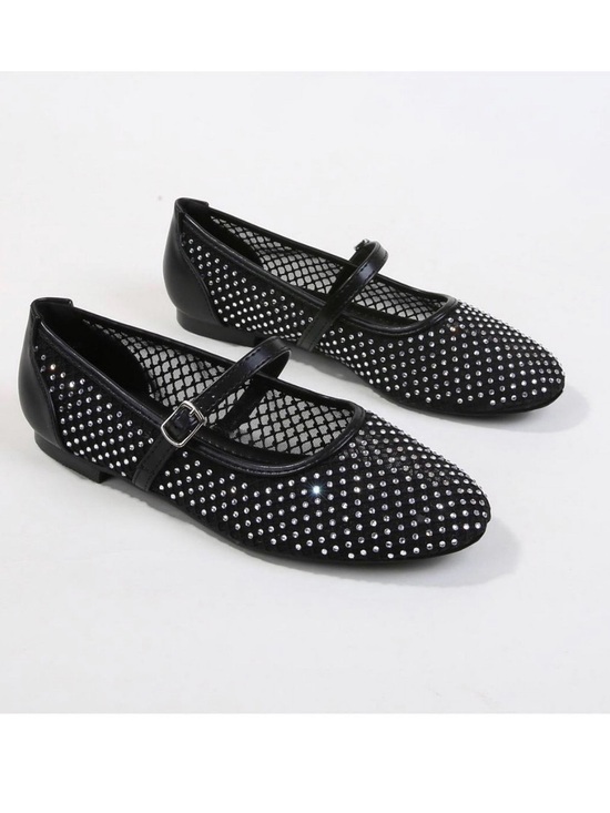 Berness Shoes - BERNES- Black Rhinestone Mary Jane Flats - Women's Sparkle Dress Loafers